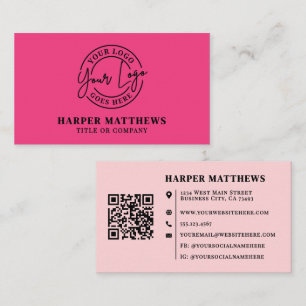 Pink Modern Minimalist Logo QR Code Business Card