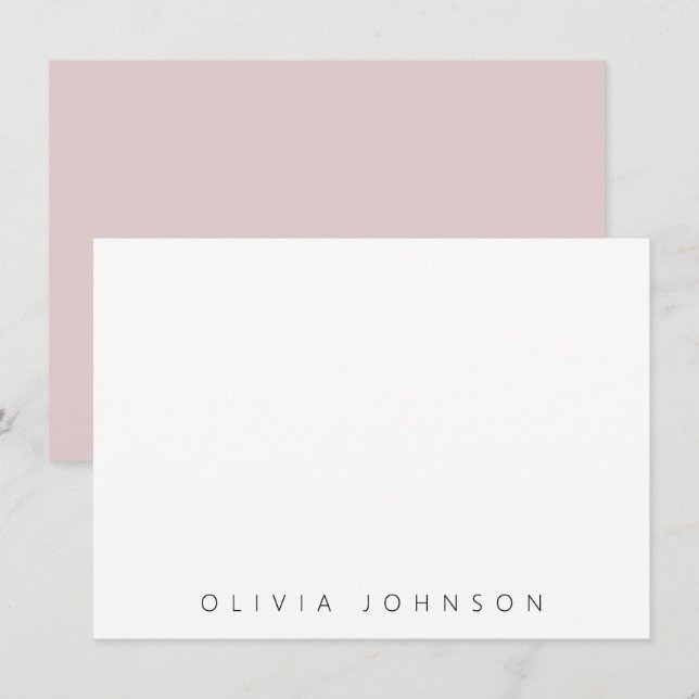 Pink Modern Minimalist Monogram Name Personalized Note Card (Front/Back)
