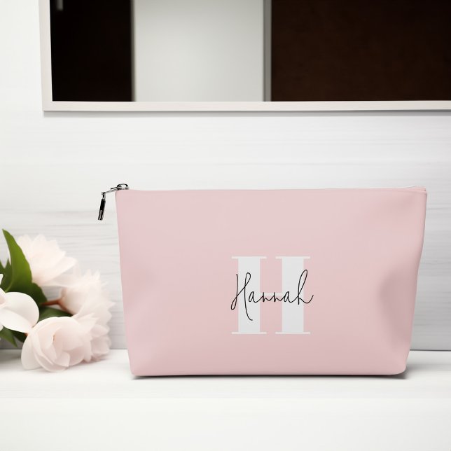 Pink Modern Minimalist Monogrammed Accessory Pouch (Creator Uploaded)