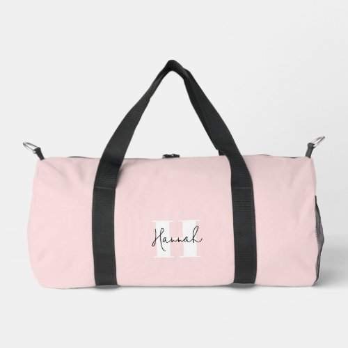 Pink Modern Minimalist Monogrammed Duffle Bag