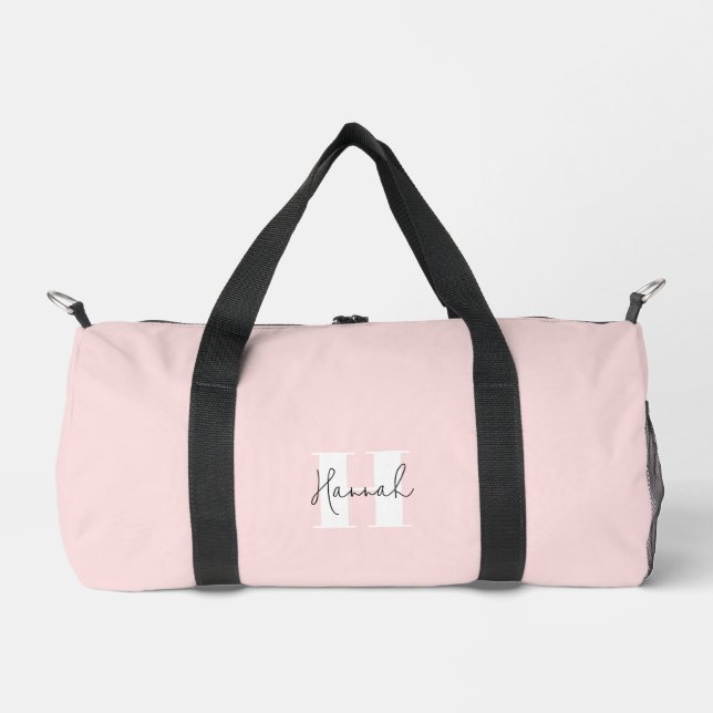 Pink Modern Minimalist Monogrammed Duffle Bag (Front)