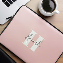 Pink Modern Minimalist Monogrammed Laptop Sleeve