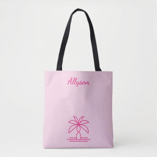 Pink Modern Minimalist Palm Tree Personalized  Tote Bag