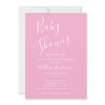 Pink Modern Minimalist Script Girl Baby Shower