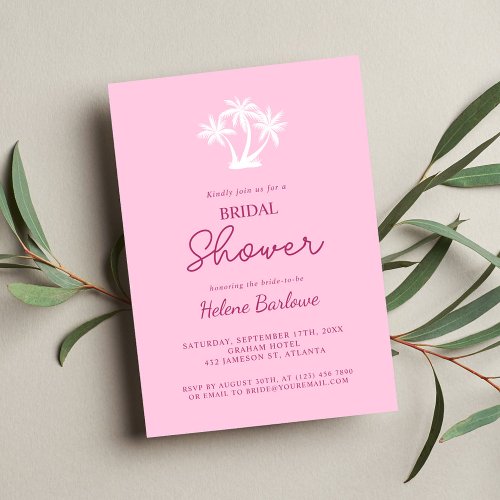 Pink Modern Minimalist Tropical Bridal Shower Invitation
