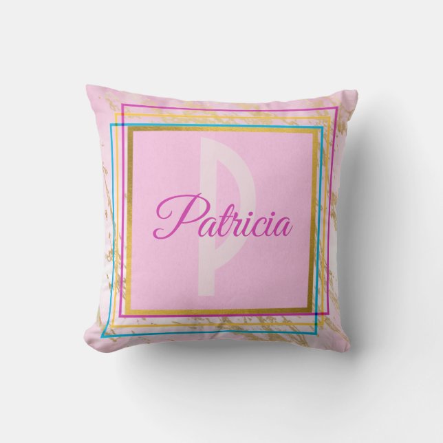 Pink Modern Minimalist Unique Girly Monogram Name Throw Pillow (Front)