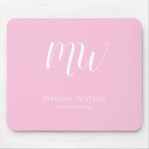 Pink Modern Monogram Employee Initials Business Mouse Pad