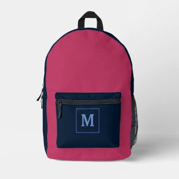 Pink Modern Monogram Name Custom  Printed Backpack by Trendshop at Zazzle