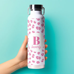 Pink Modern Monogram Name Initial Water Bottle