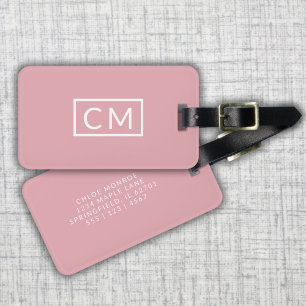 Pink Modern Monogrammed Simple Initials Luggage Tag