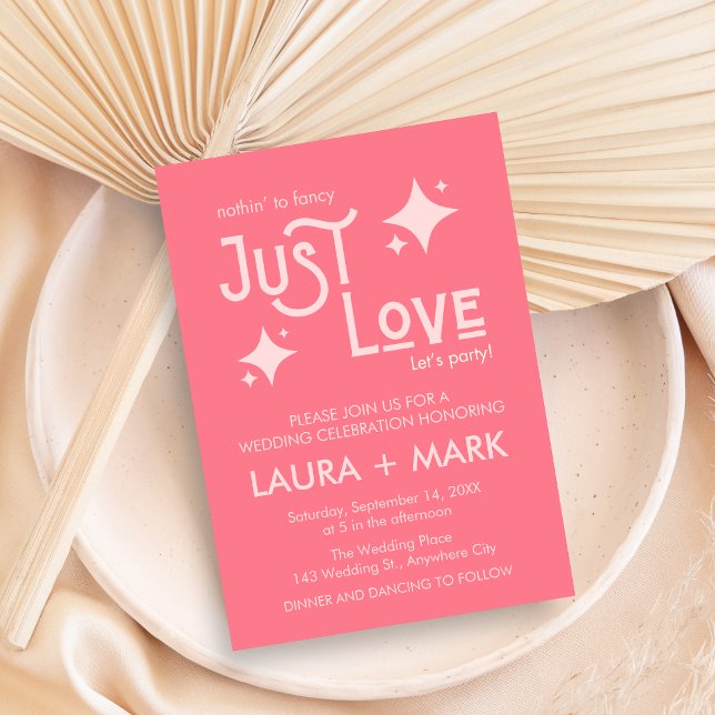 Pink Modern Nothing Fancy Just Love Wedding Invitation (Pink Modern Just Love Wedding Invitation)