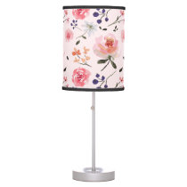 Pink Modern Peony Roses Floral Pattern Nursery Table Lamp