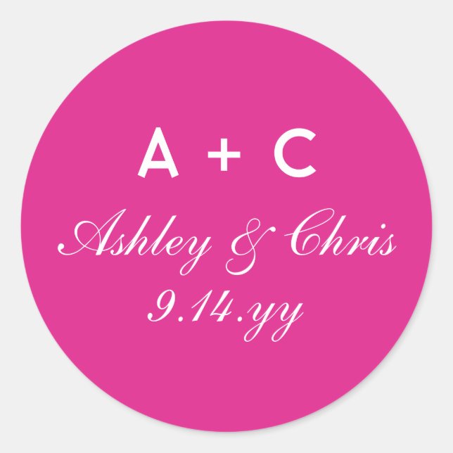 Pink Modern Personalized Wedding Reception Favor Classic Round Sticker (Front)