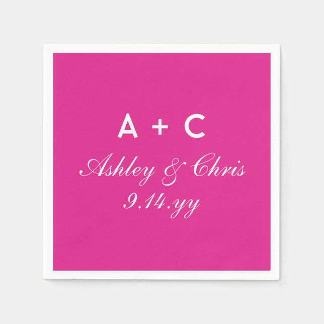 Pink Modern Personalized Wedding Reception Favor Napkins (Front)