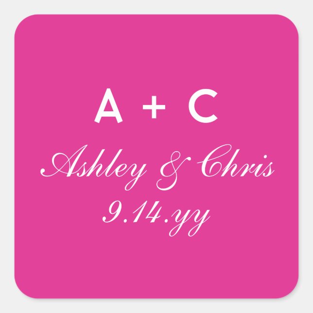 Pink Modern Personalized Wedding Reception Favor Square Sticker (Front)
