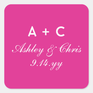 Pink Modern Personalized Wedding Reception Favor Square Sticker