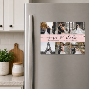 Pink Modern Photo Collage Save the Date