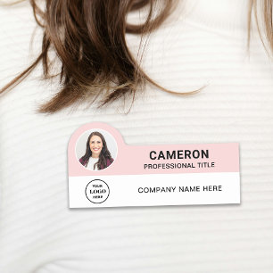 Pink Modern Photo Company Logo Employee Name Tag