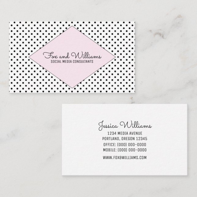 Pink Modern Polka Dots Business Card (Front/Back)