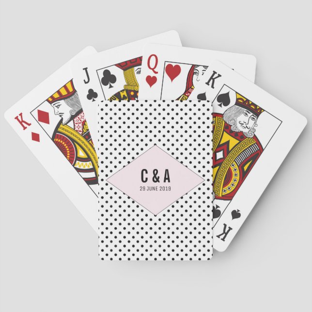 Pink Modern Polka Dots Wedding Playing Cards (Back)