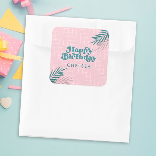 Pink Modern Pool Party Adult Birthday Square Sticker