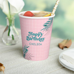 Pink Modern Pool Party Birthday Paper Cups