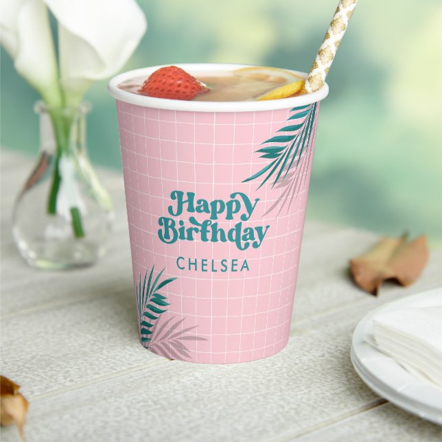 Pink Modern Pool Party Birthday Paper Cups (Insitu)