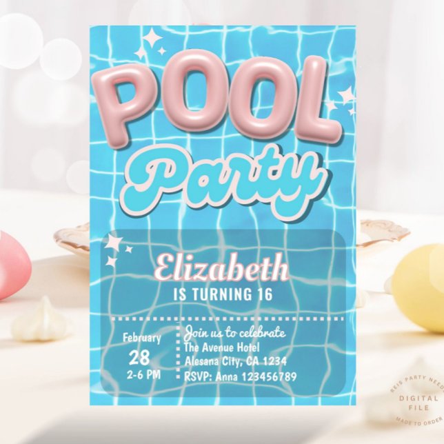Pink Modern Preppy Girls Pool Birthday Chic Invitation (Creator Uploaded)