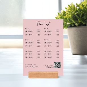 Pink Modern Price List Menu QR Code Social Media Holder