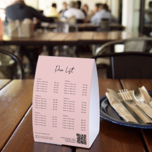 Pink Modern Price List Menu QR Code Social Media Paper Table Tent