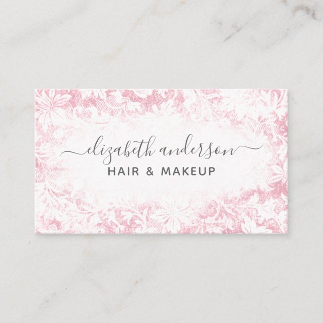 Pink Modern Professional Botanical Script Name Business Card (Front)