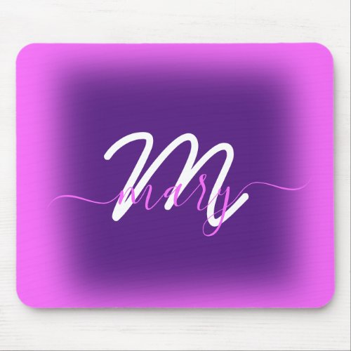 Pink Modern Purple Minimal Name Berry Monogram Mouse Pad