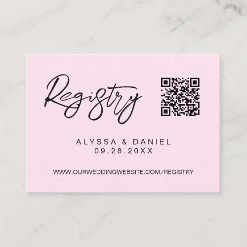 Pink Modern QR code wedding registry custom Enclosure Card