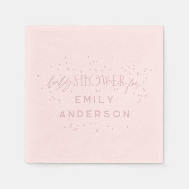 Pink Modern Rainbow and stars Pink Baby Shower Napkins (Front)