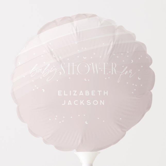 Pink Modern Rainbow and stars White Baby Shower Balloon (Front)