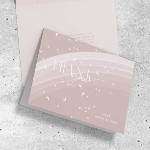 Pink Modern Rainbow and stars White Baby Shower Letterpress Thank You Card