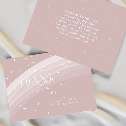 Pink Modern Rainbow and stars White Baby Shower Note Card