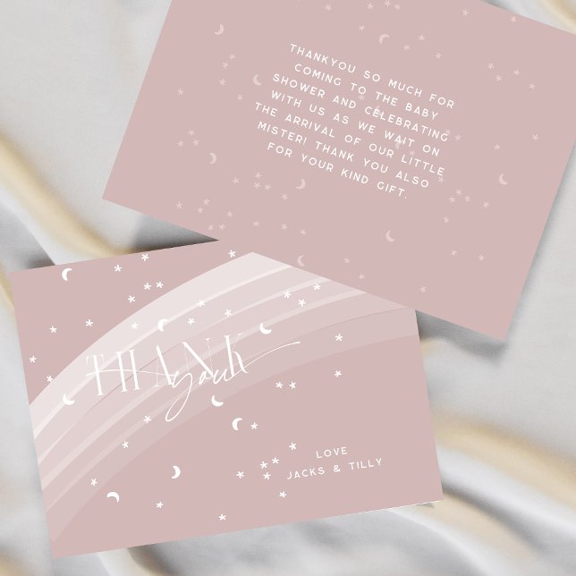 Pink Modern Rainbow and stars White Baby Shower Note Card (Creator Uploaded)