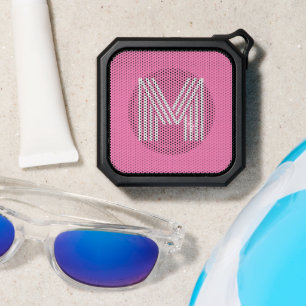 Pink Modern Retro Bold Line Monogram Initial Bluetooth Speaker