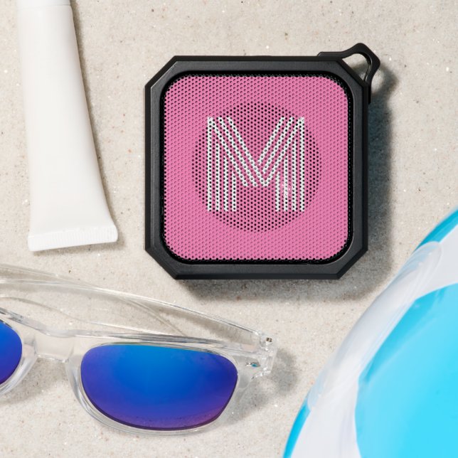 Pink Modern Retro Bold Line Monogram Initial Bluetooth Speaker (Insitu(Beach))