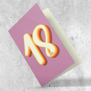 Pink Modern Retro Groovy Eighteen 18th Birthday Card