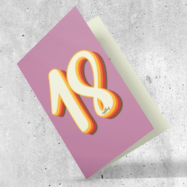 Pink Modern Retro Groovy Eighteen 18th Birthday Card (Creator Uploaded)
