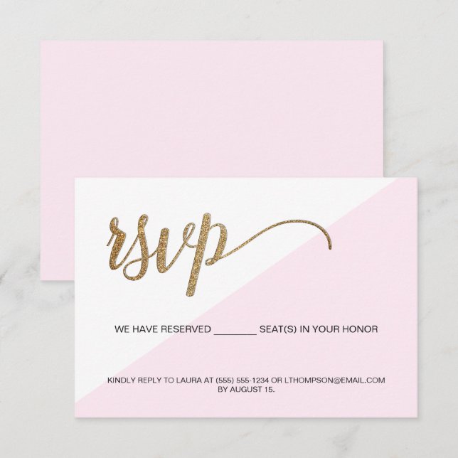 Pink Modern RSVP Gold No mailing Reserved Seat Invitation (Front/Back)