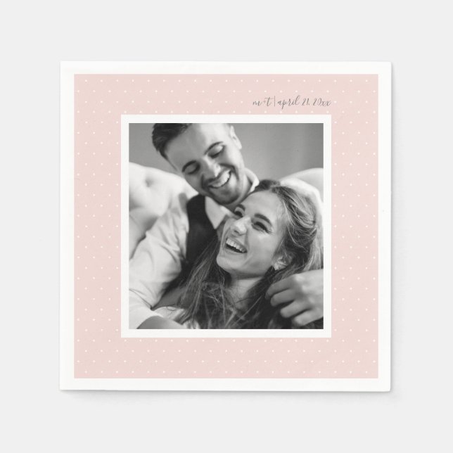 Pink Modern Script and Chic Dots Wedding Photo Napkins (Front)