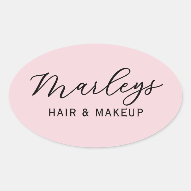 Pink Modern Script Business Monogram Oval Sticker (Front)