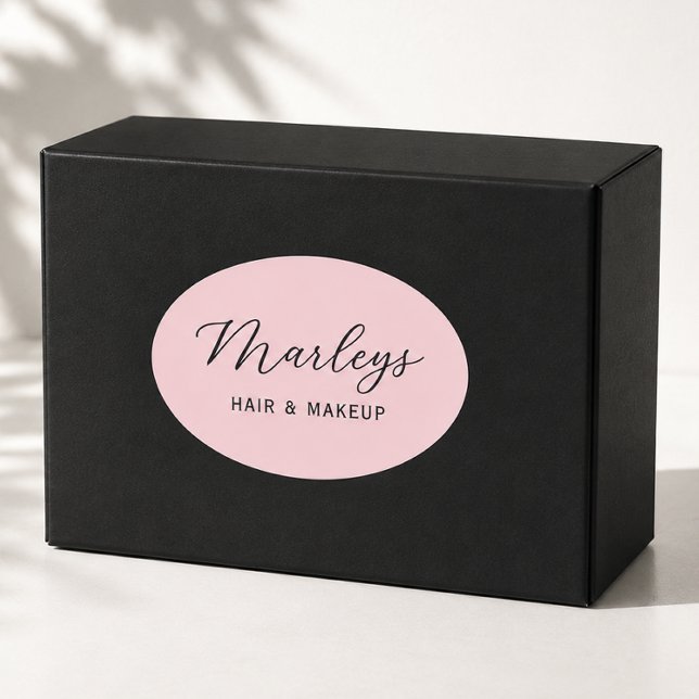 Pink Modern Script Business Monogram Oval Sticker (Creator Uploaded)