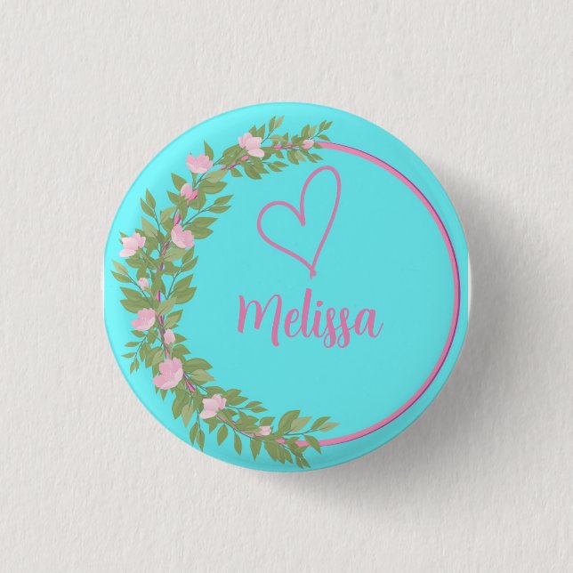 Pink Modern Script Girly Monogram Name  Button (Front)