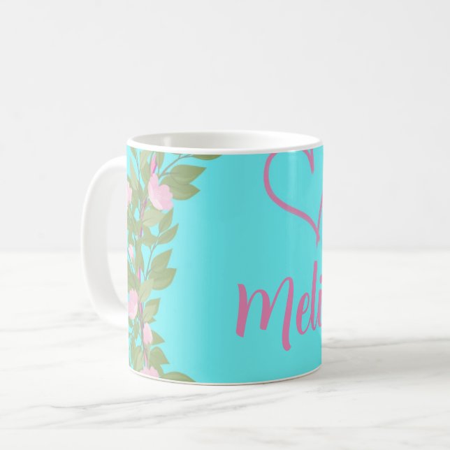 Pink Modern Script Girly Monogram Name  Coffee Mug (Front Left)