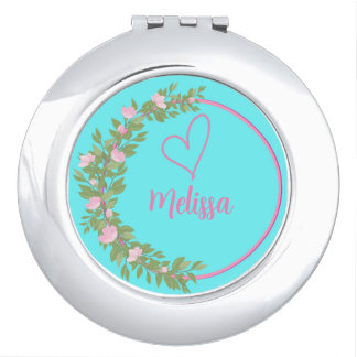 Pink Modern Script Girly Monogram Name Compact Mirror