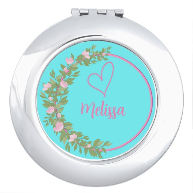 Pink Modern Script Girly Monogram Name  Compact Mirror (Front)